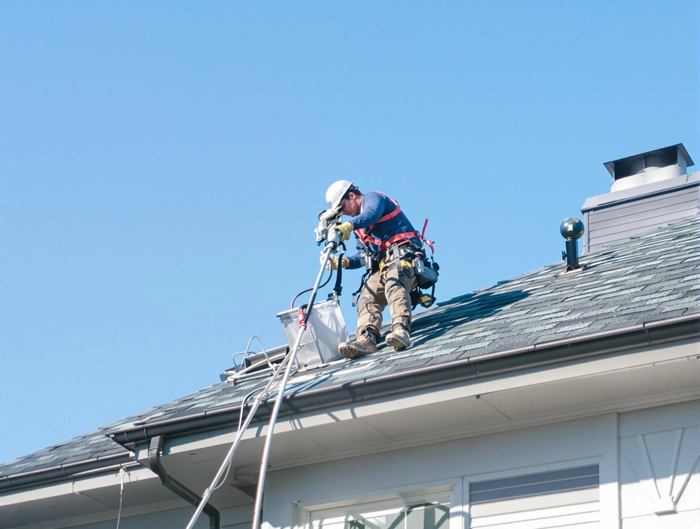 Santa Ana Dryer Vent Cleaning certified technician cleaning a roof-mounted dryer vent system in Santa Ana