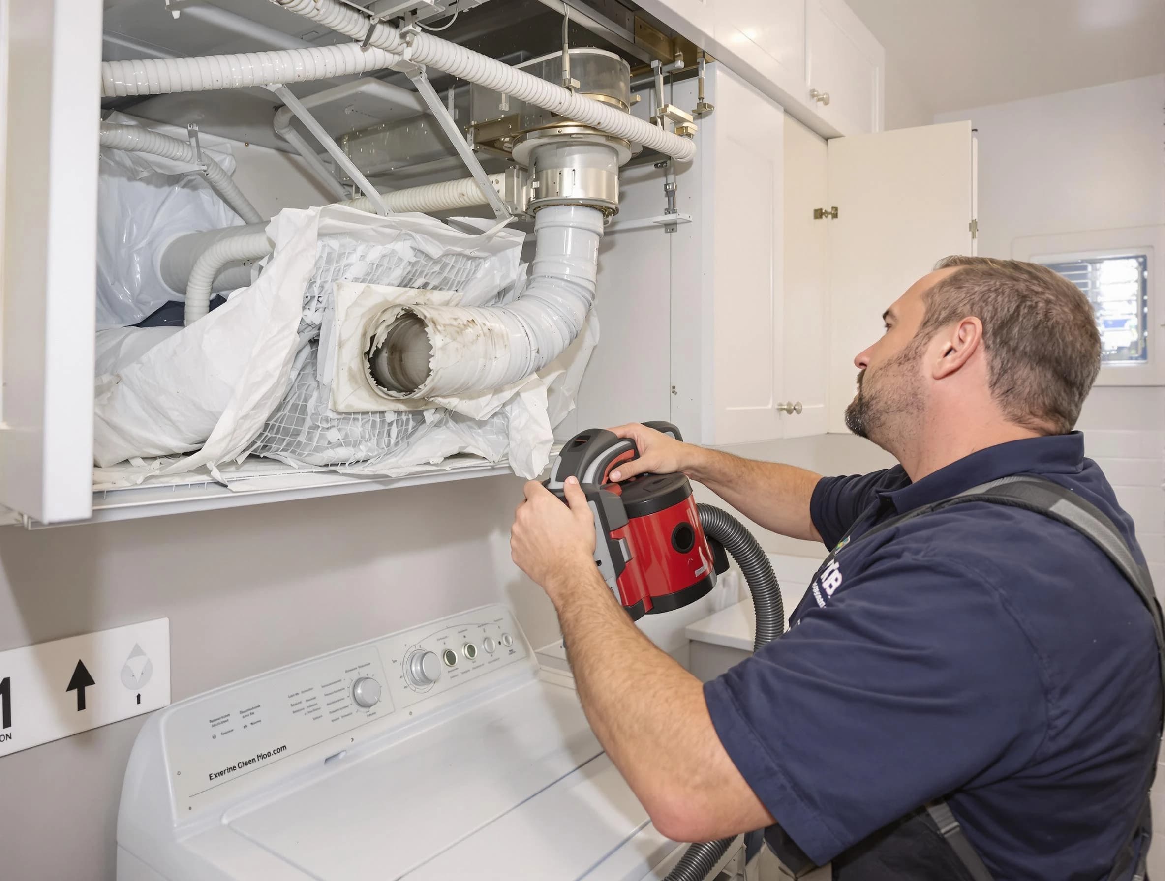 Santa Ana Dryer Vent Cleaning technician performing professional exhaust vent cleaning at a residential property in Santa Ana