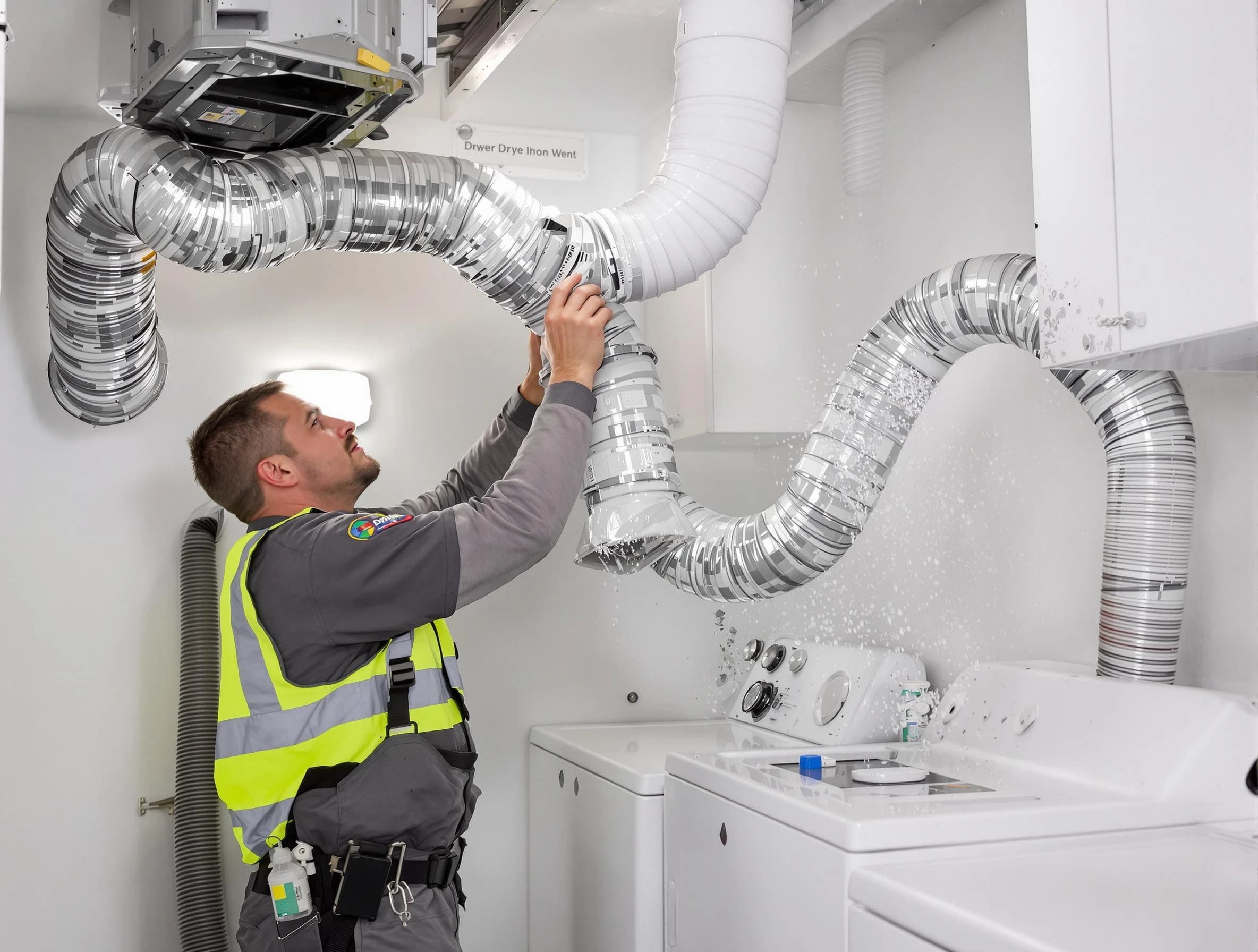 Santa Ana Dryer Vent Cleaning technician performing detailed dryer exhaust vent cleaning at a home in Santa Ana
