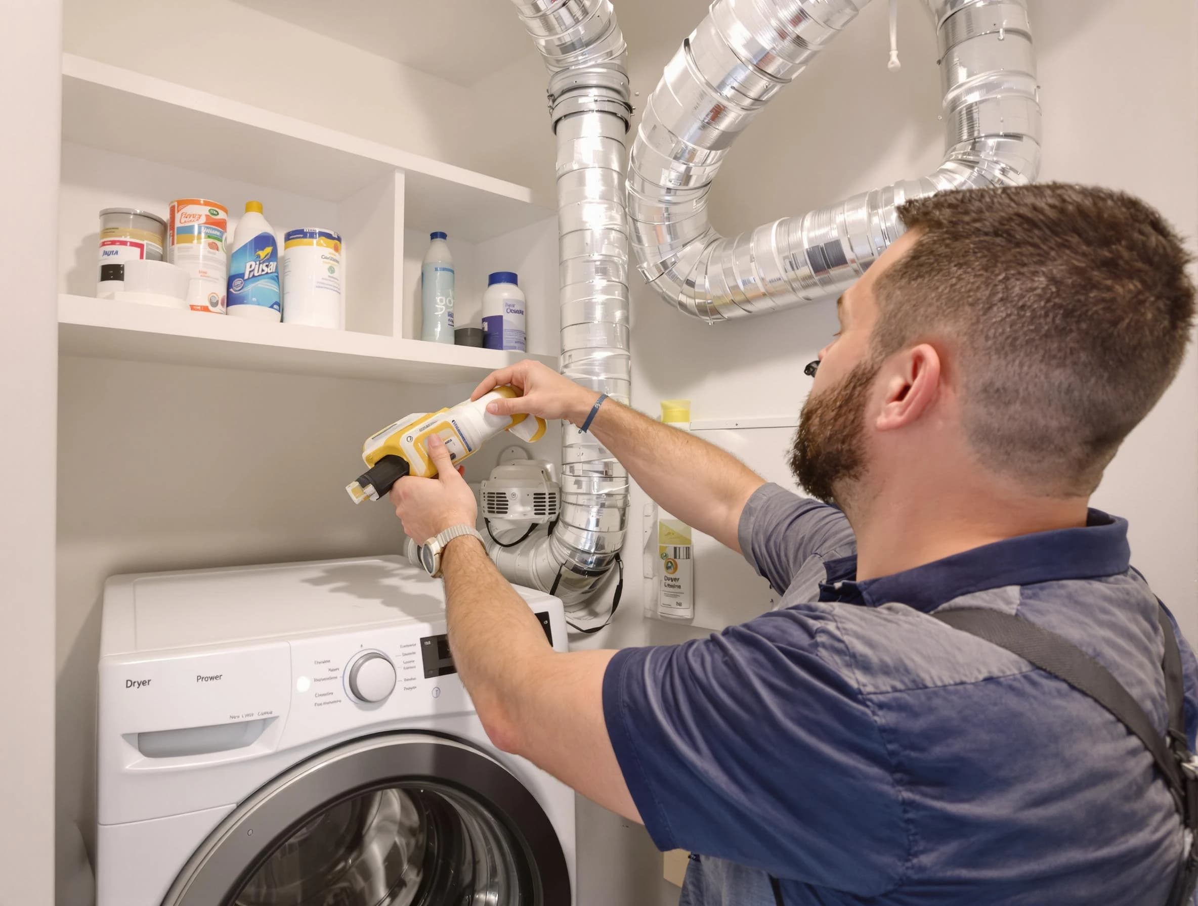 Santa Ana Dryer Vent Cleaning technician performing dryer vent cleaning at a home in Santa Ana