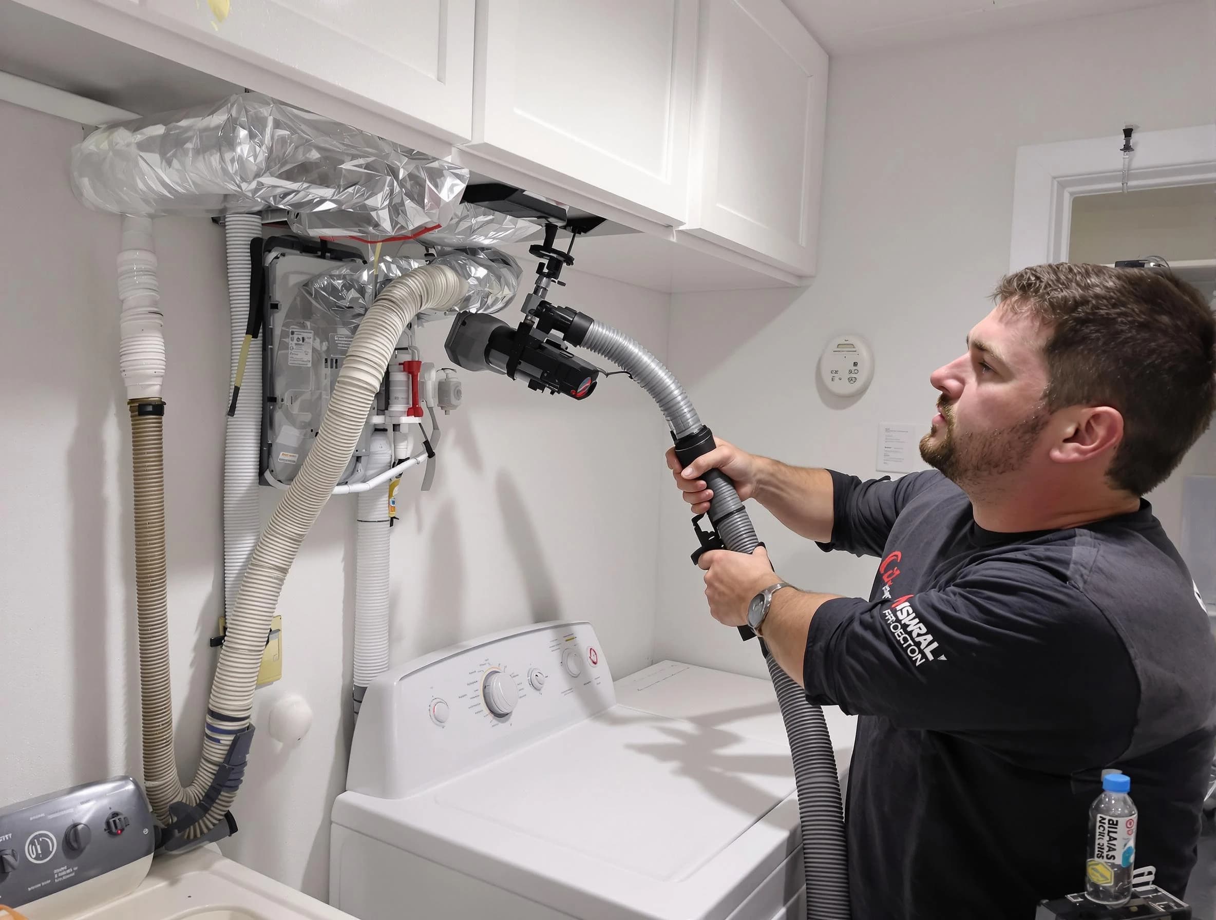 Santa Ana Dryer Vent Cleaning certified technician performing safety-focused gas dryer vent cleaning in Santa Ana