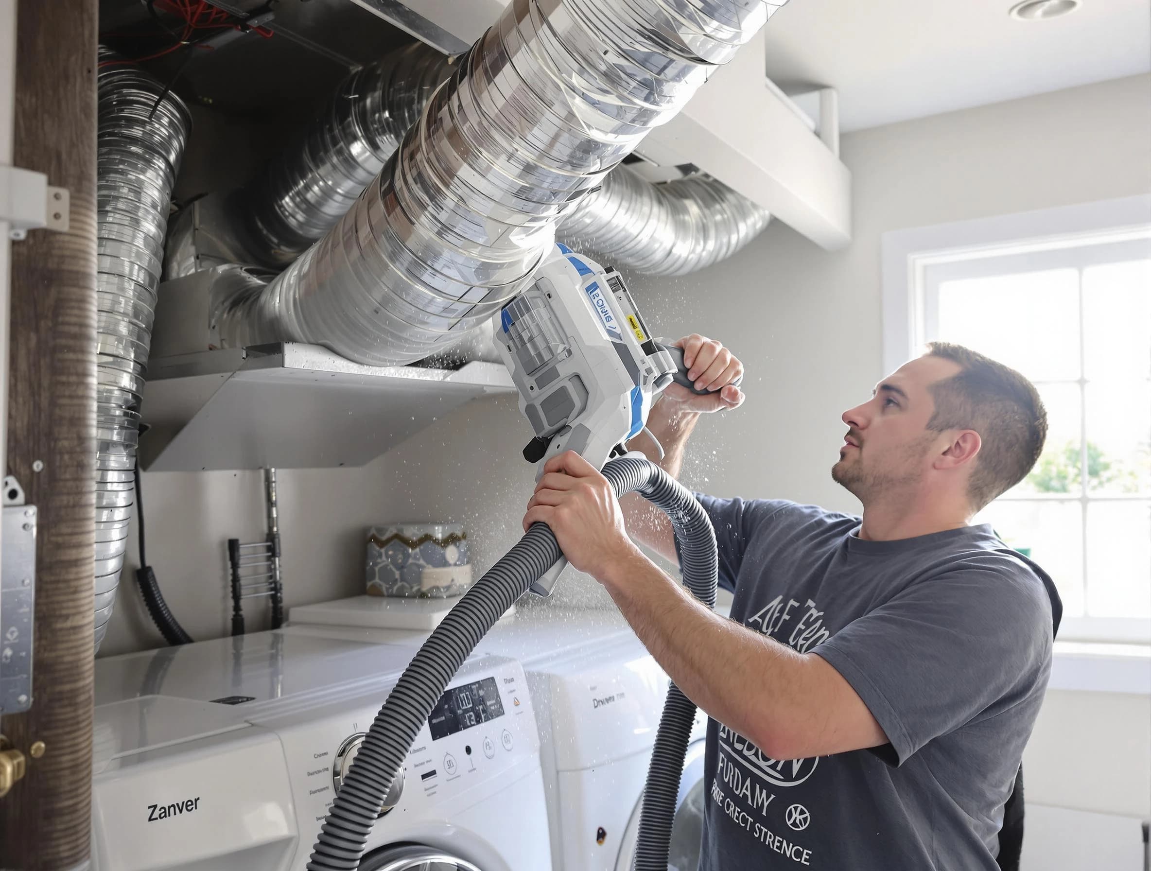 Santa Ana Dryer Vent Cleaning specialist cleaning deep within a dryer vent duct system in Santa Ana