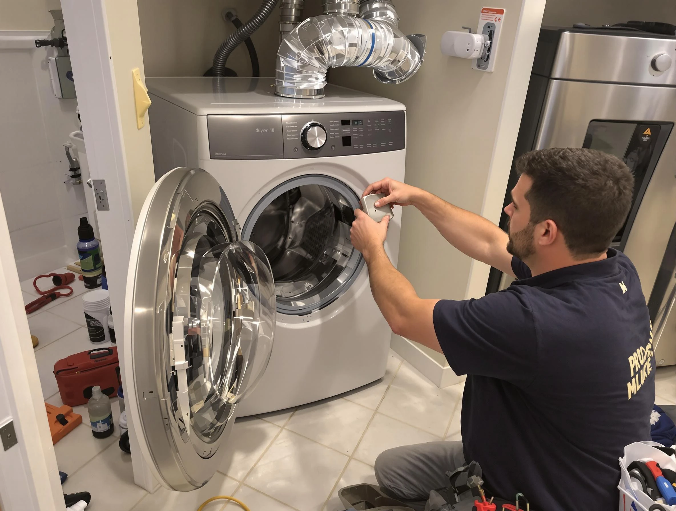 Santa Ana Dryer Vent Cleaning technician performing precise dryer vent hose installation in Santa Ana