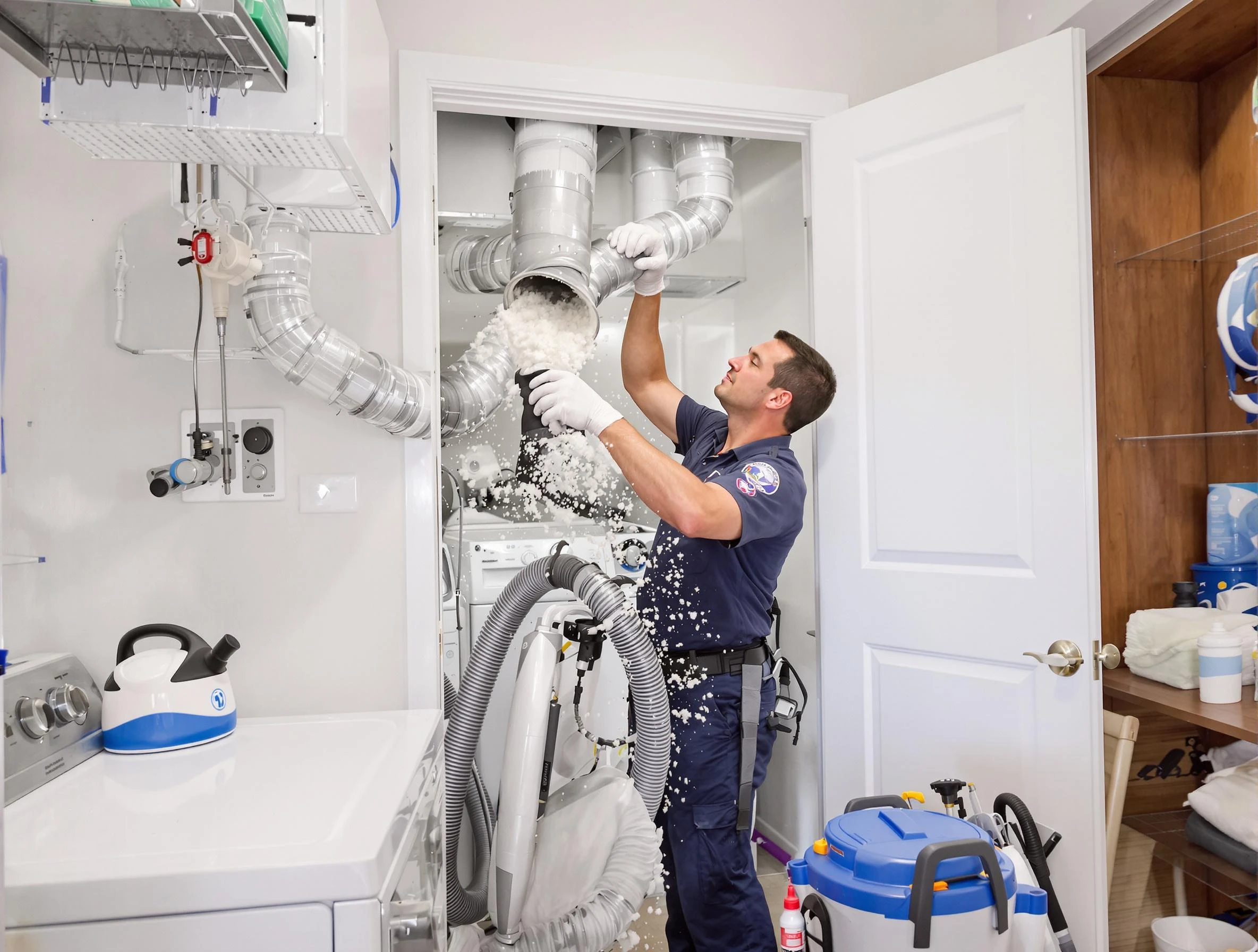 Santa Ana Dryer Vent Cleaning technician delivering thorough residential dryer vent cleaning service in Santa Ana